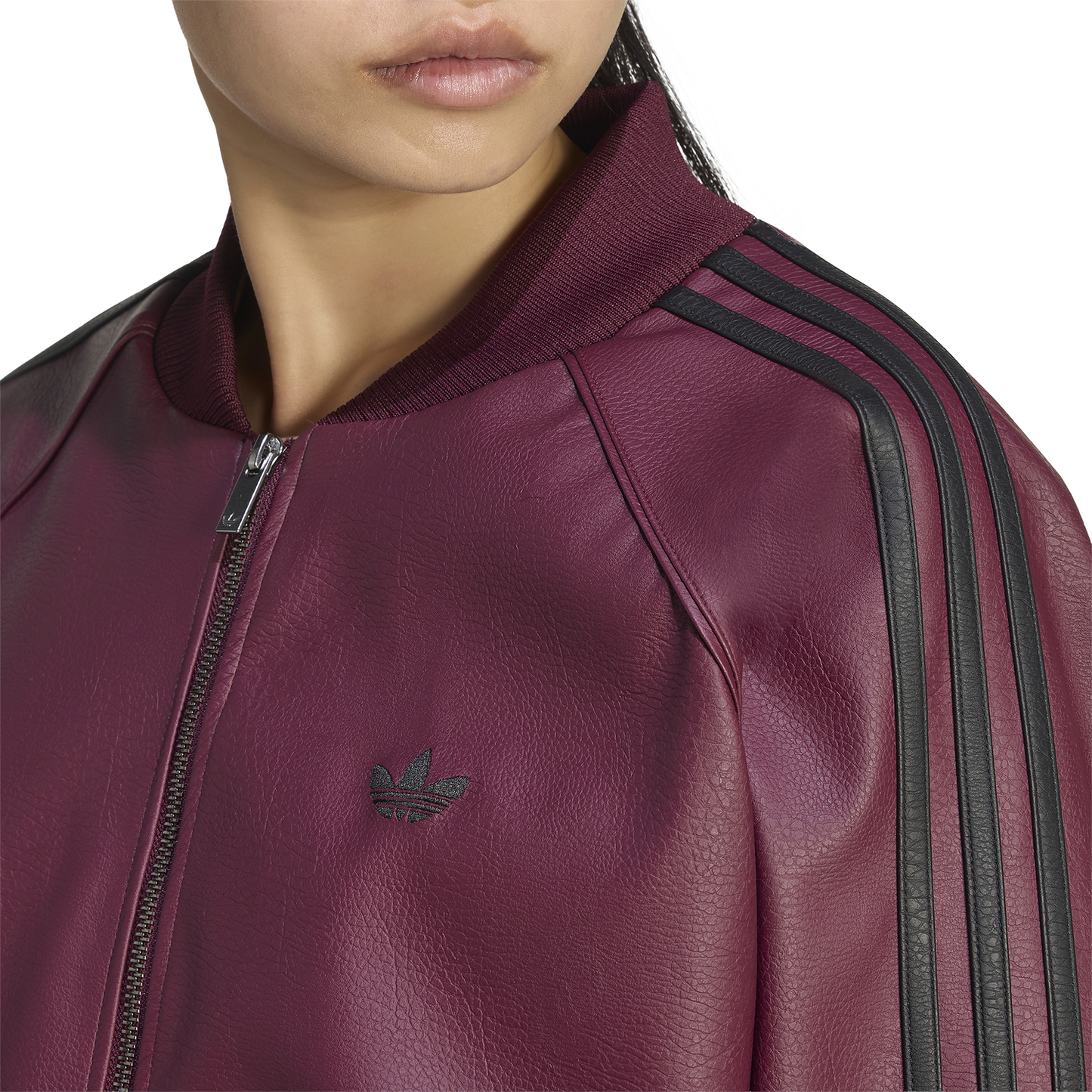 adidas Originals Pleather SST Oversized Track Top - Women's - Maroon/Black/Dark Football Gold