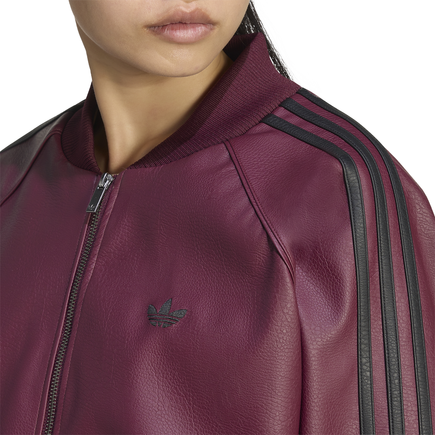 adidas Originals Pleather SST Oversized Track Top - Women's - Maroon/Black/Dark Football Gold