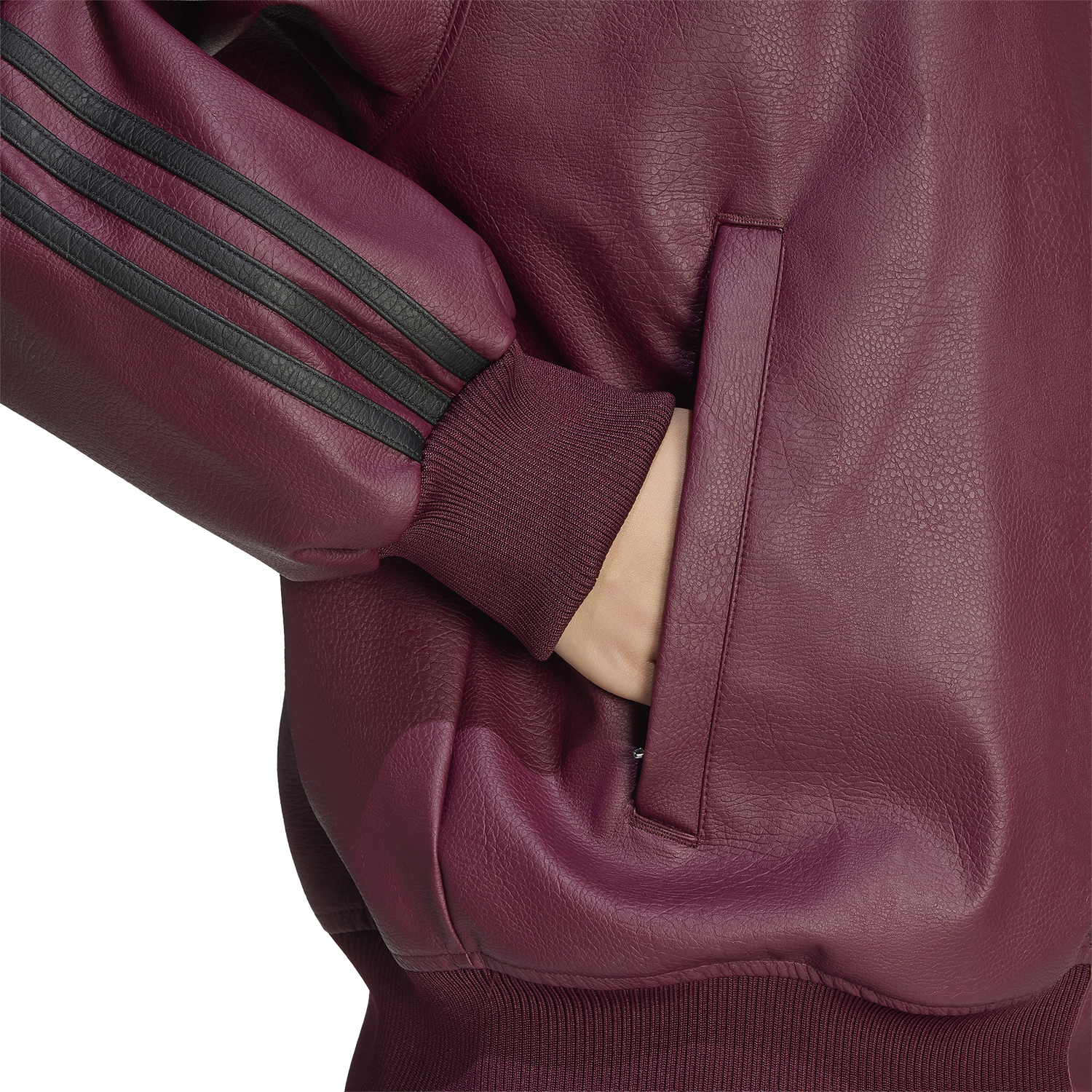 adidas Originals Pleather SST Oversized Track Top - Women's - Maroon/Black/Dark Football Gold
