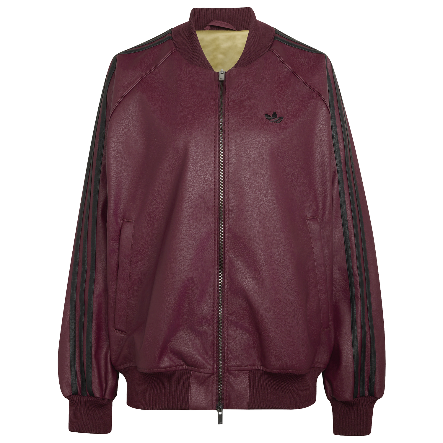 adidas Originals Pleather SST Oversized Track Top - Women's - Maroon/Black/Dark Football Gold