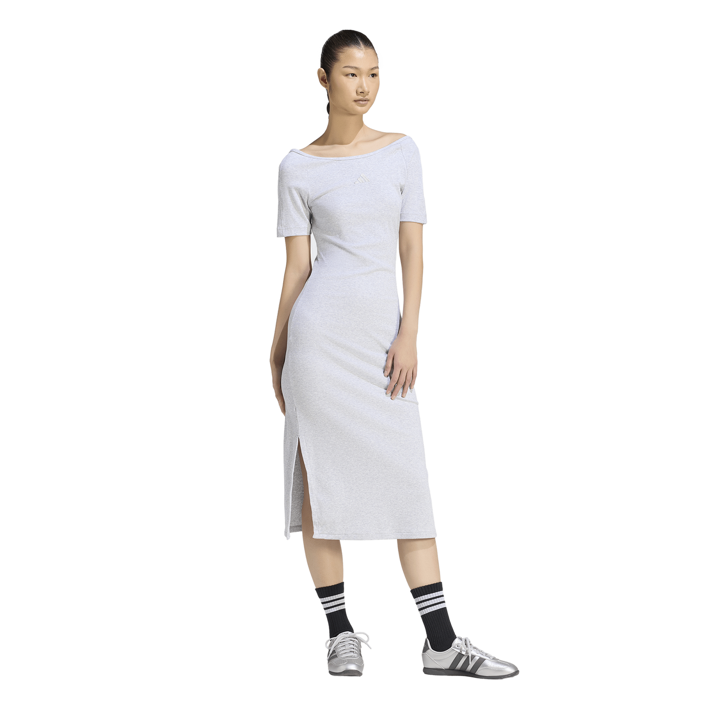adidas Kit Small Logo Rib Dress - Women's - Light Grey Heather
