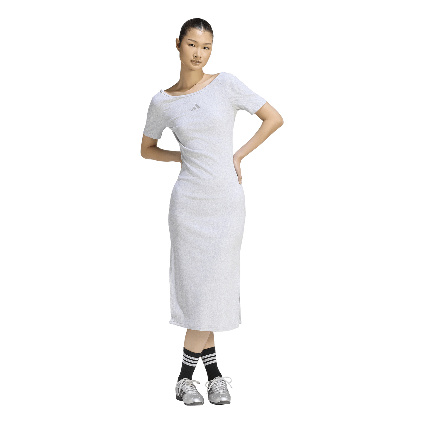 adidas Kit Small Logo Rib Dress - Women's - Light Grey Heather