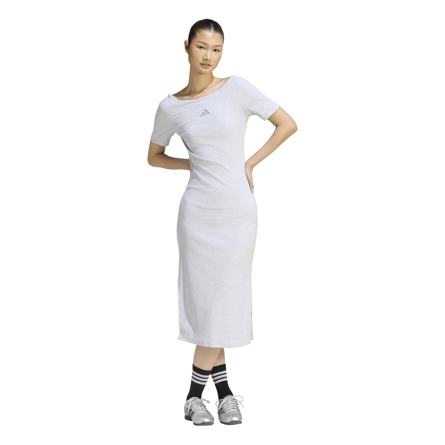 adidas Kit Small Logo Rib Dress - Women's - Light Grey Heather