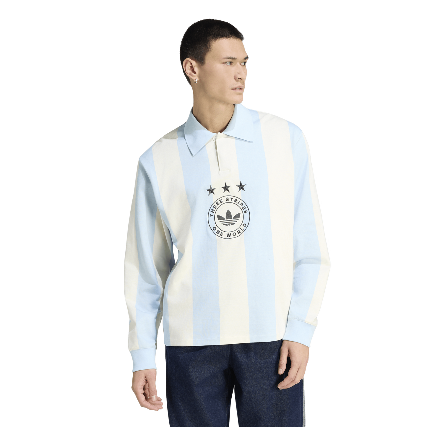 adidas Originals Long Sleeve GFX Polo - Men's - Beige/Carolina