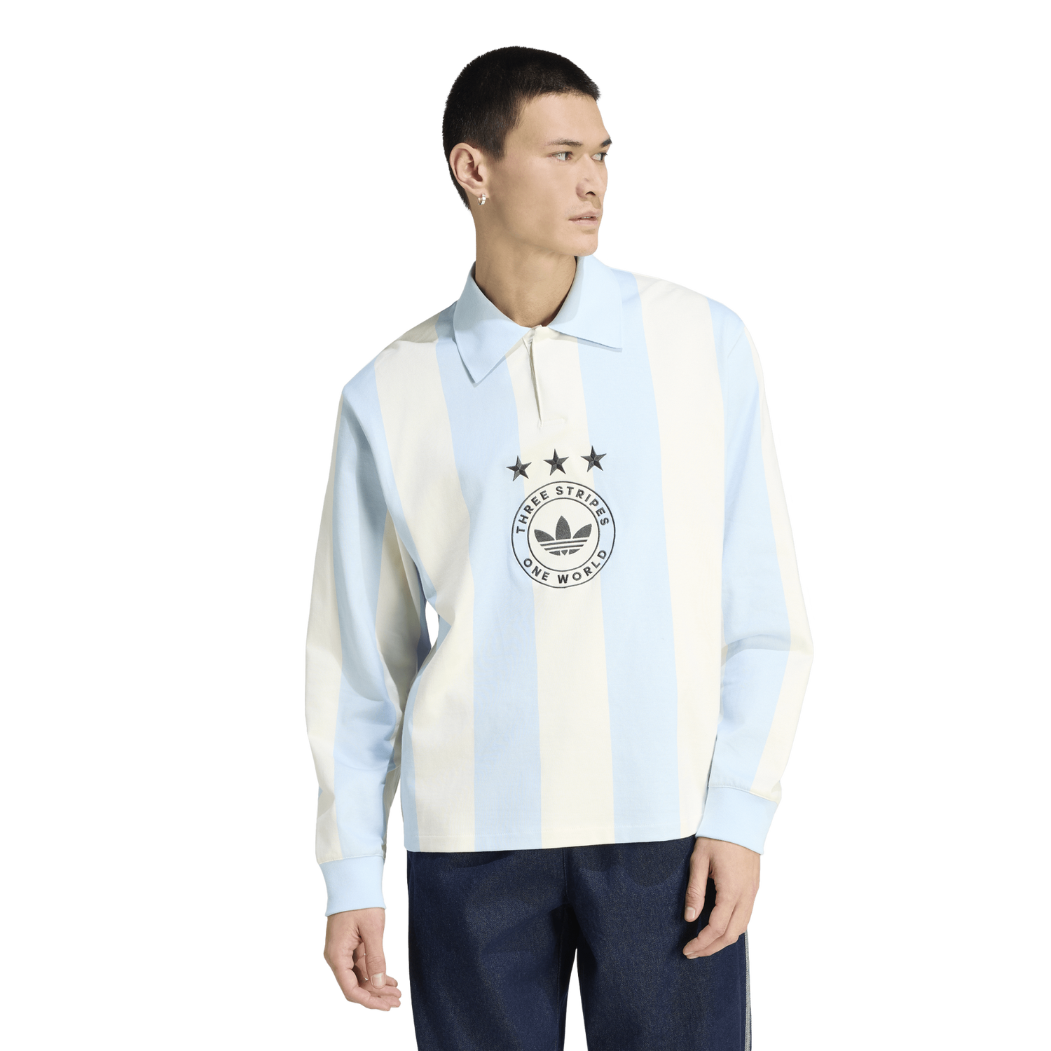 adidas Originals Long Sleeve GFX Polo - Men's - Beige/Carolina