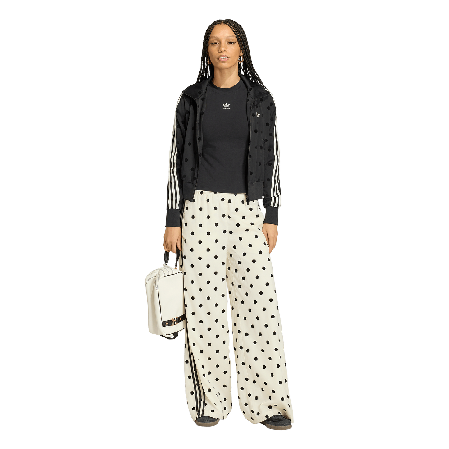 adidas Satin Polka Dots Wide Leg Pants - Women's - White/Black