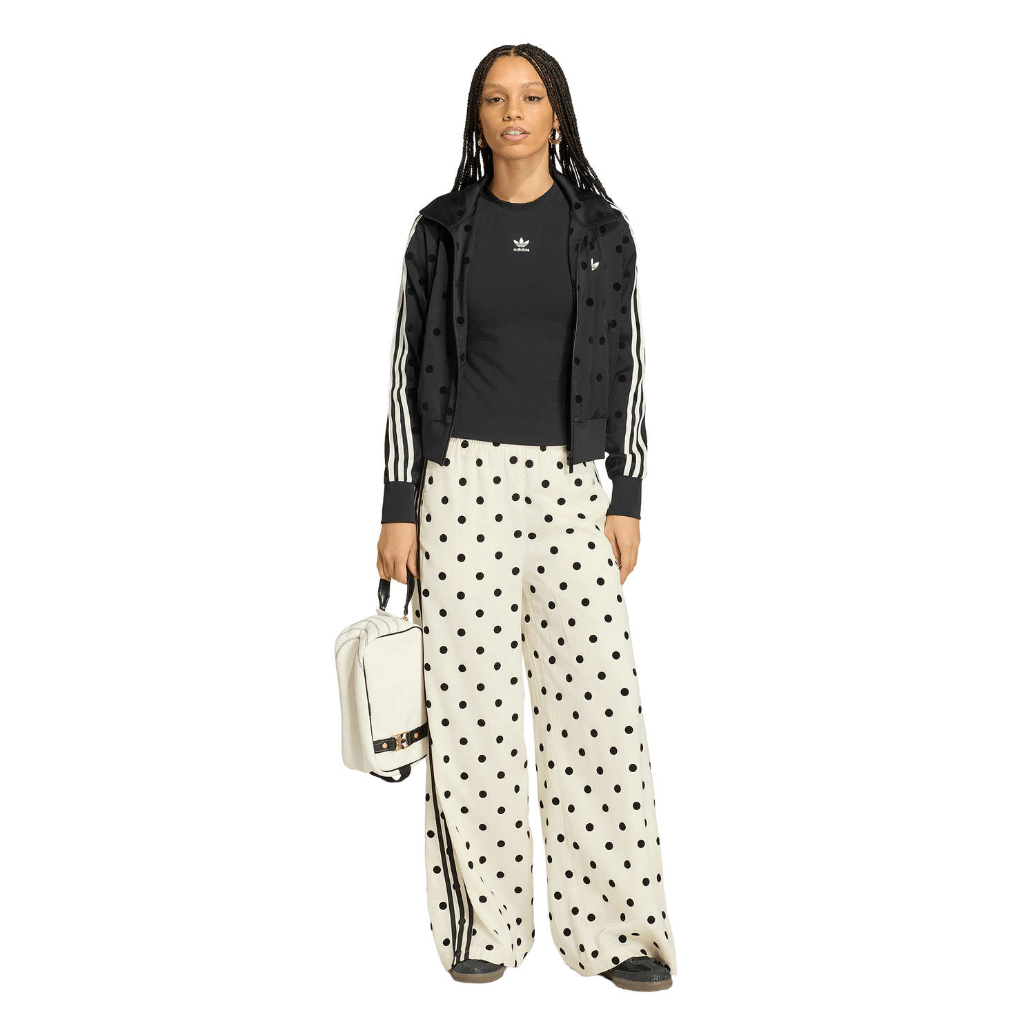 adidas Satin Polka Dots Wide Leg Pants - Women's - White/Black