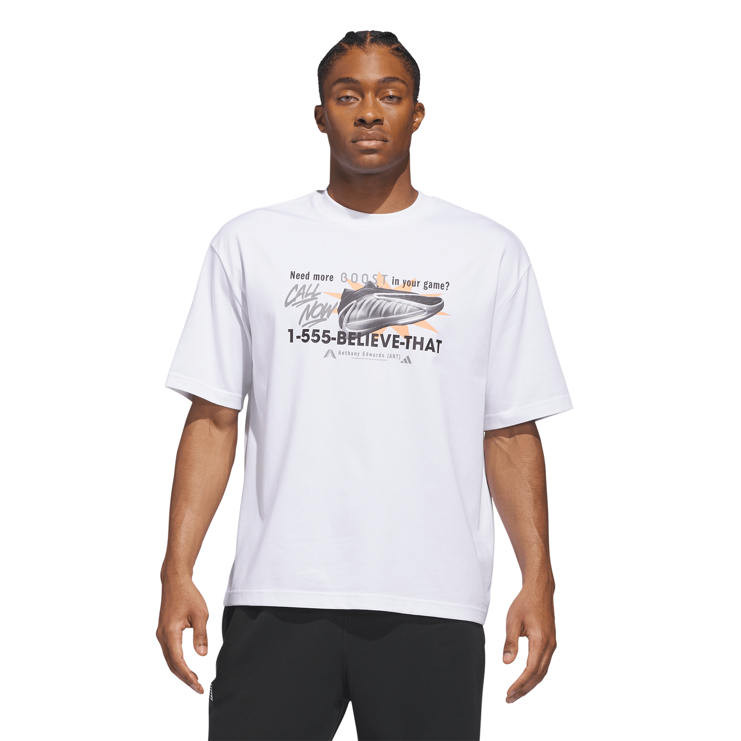 adidas Anthony Edwards Action T-Shirt - Men's - White/Black