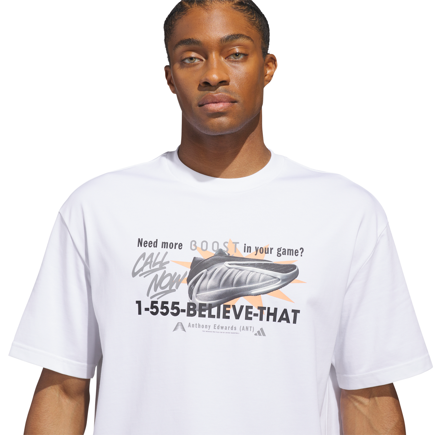 adidas Anthony Edwards Action T-Shirt - Men's - White/Black