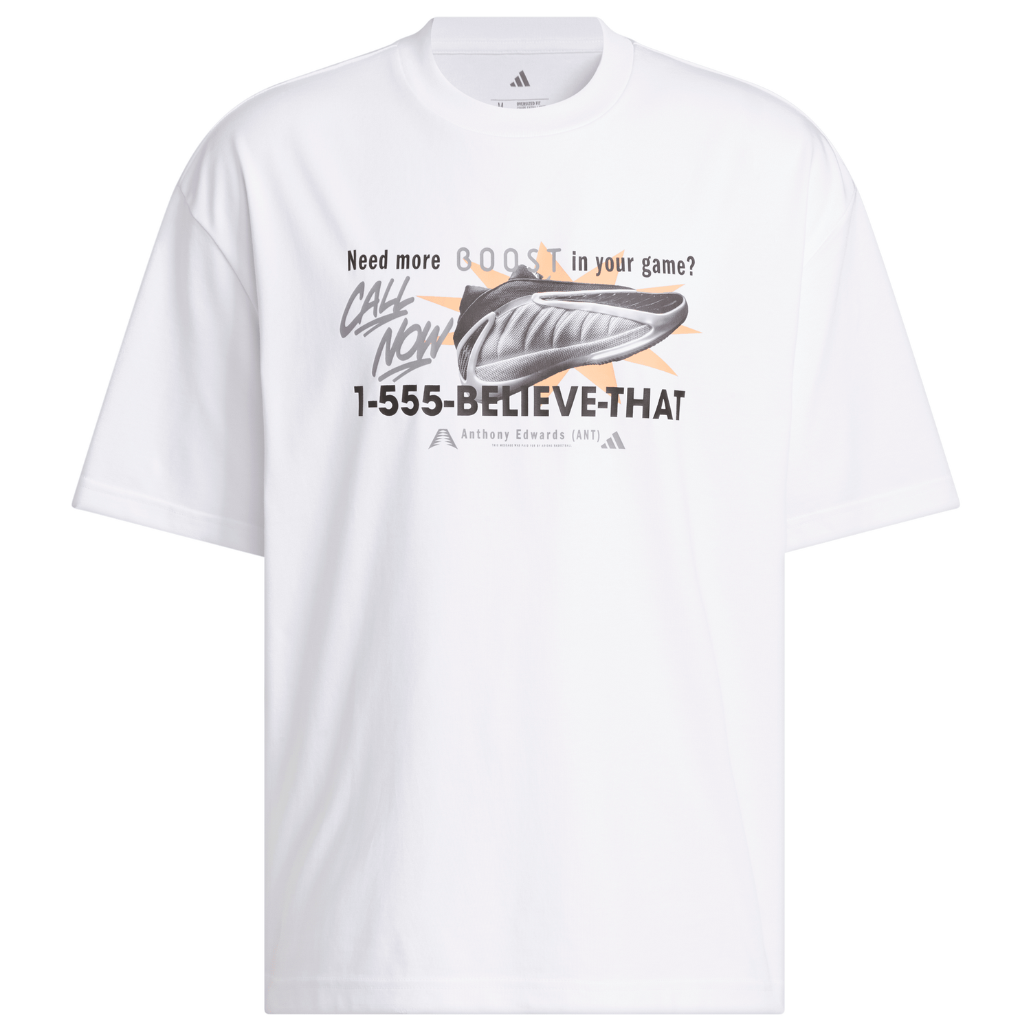 adidas Anthony Edwards Action T-Shirt - Men's - White/Black