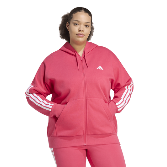 adidas Essentials 3-Stripe FZ Fleece Hoodie (Plus Size) - Women's - Power Pink