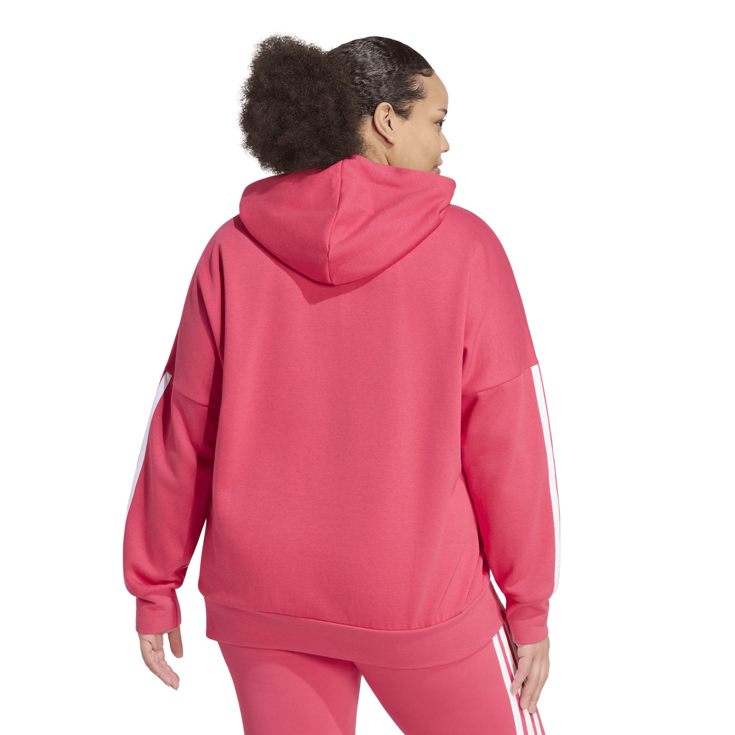 adidas Essentials 3-Stripe FZ Fleece Hoodie (Plus Size) - Women's - Power Pink