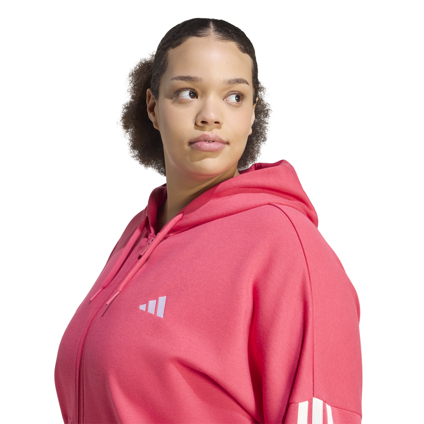 adidas Essentials 3-Stripe FZ Fleece Hoodie (Plus Size) - Women's - Power Pink
