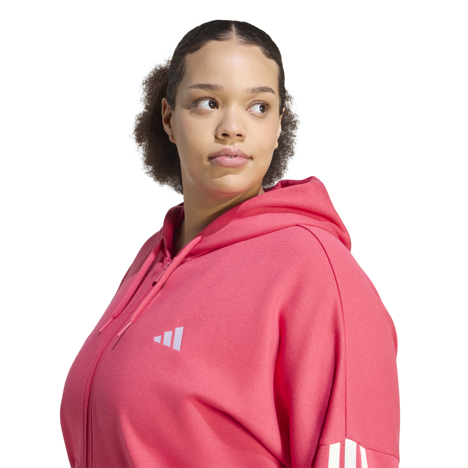 adidas Essentials 3-Stripe FZ Fleece Hoodie (Plus Size) - Women's - Power Pink
