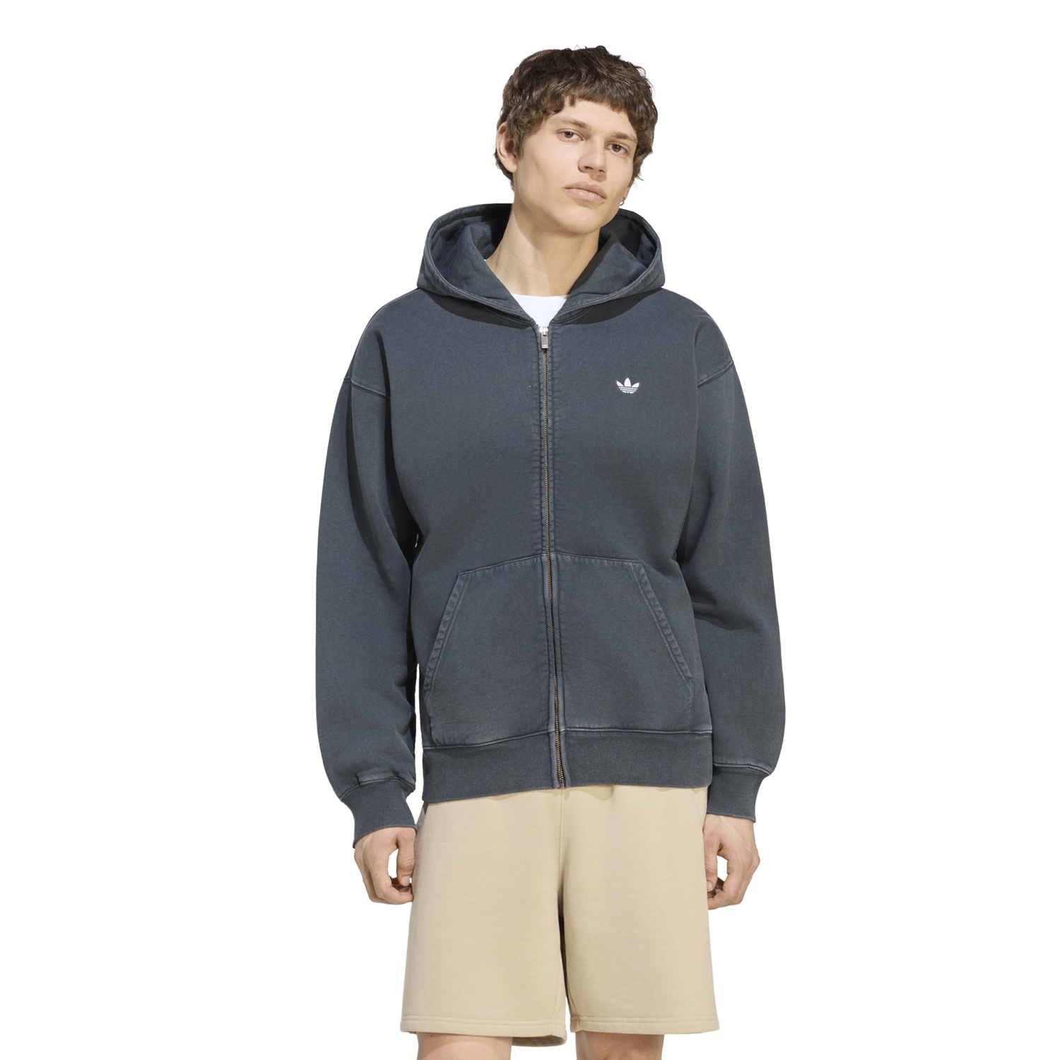 adidas Essential Full-Zip Washed Hoodie - Men's - Black