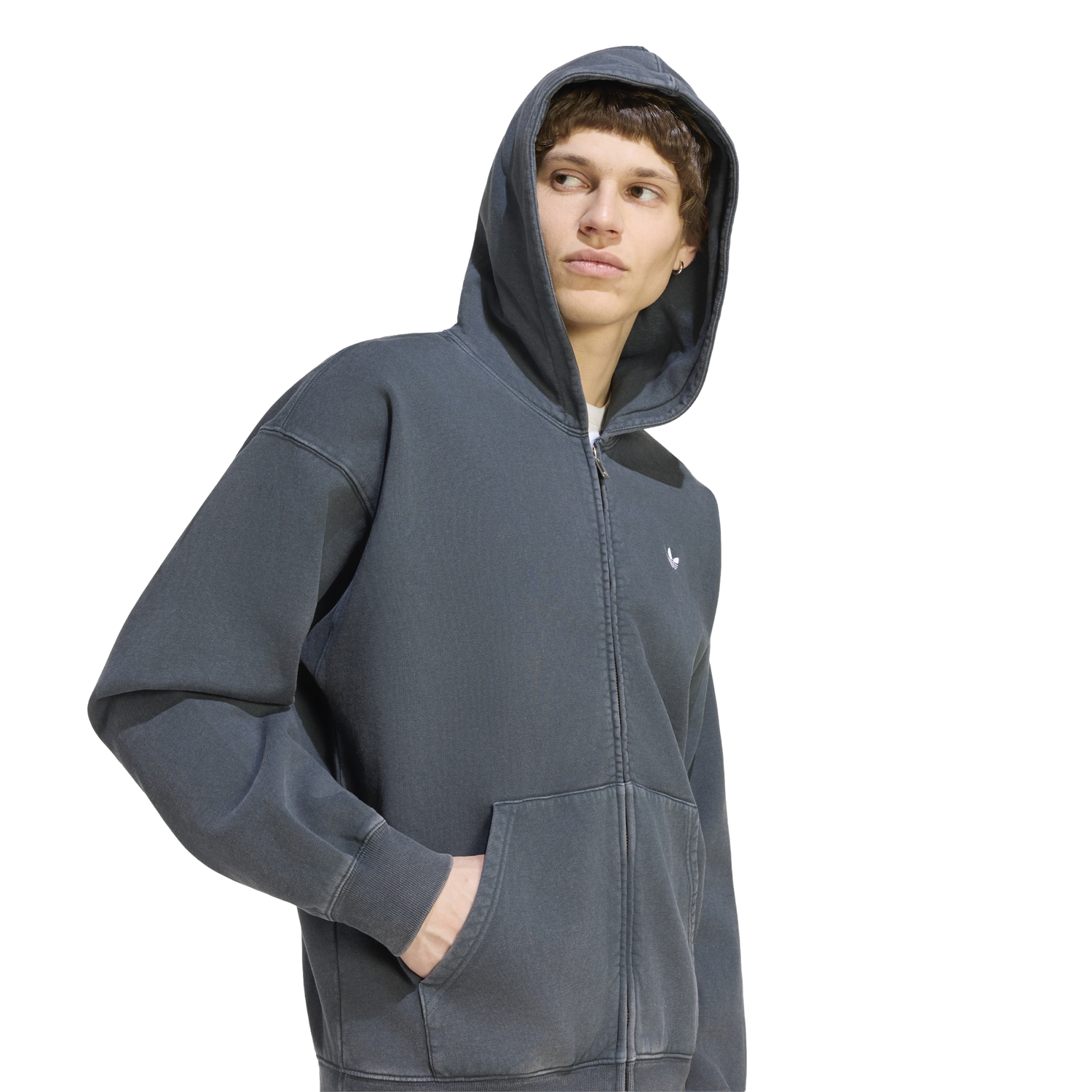 adidas Essential Full-Zip Washed Hoodie - Men's - Black