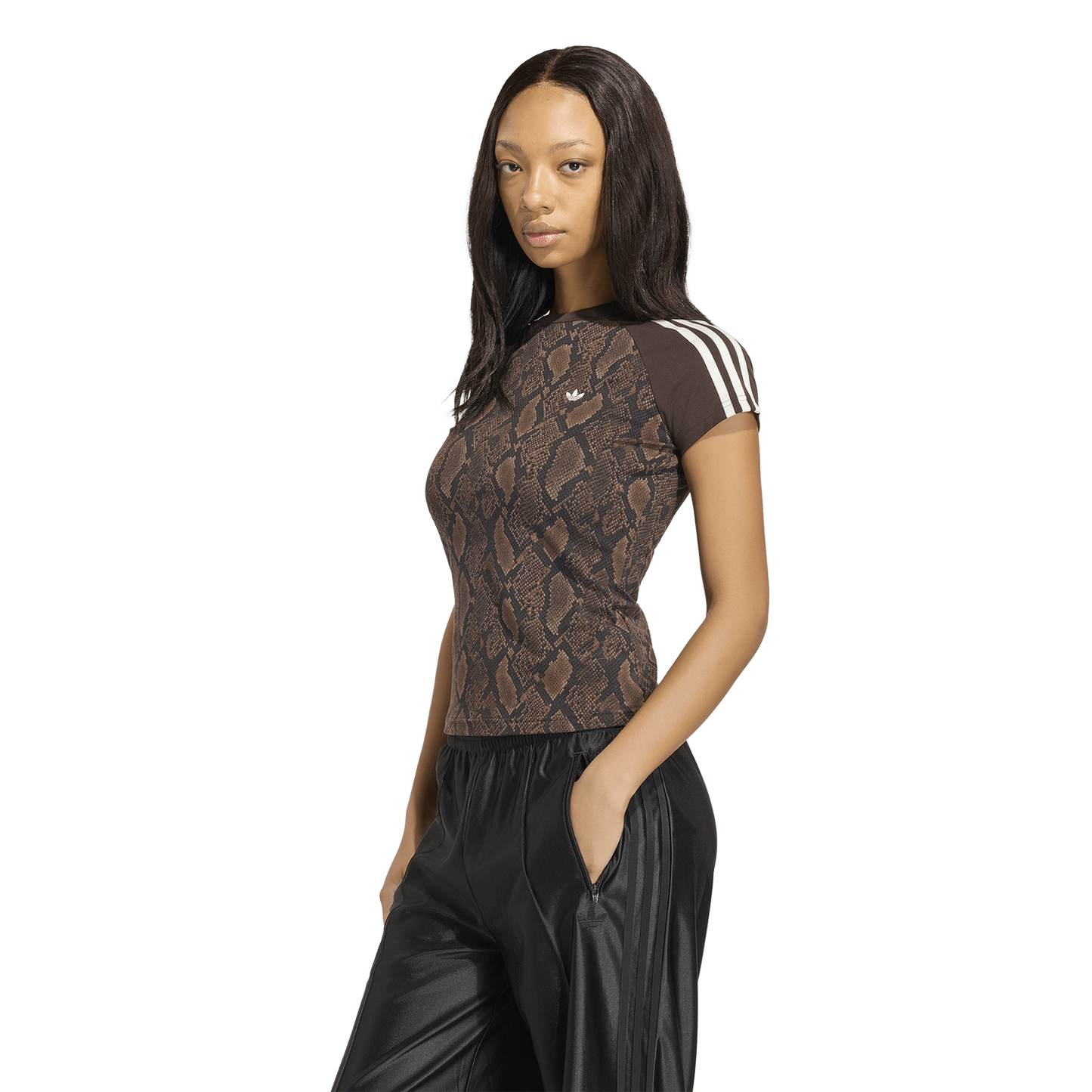 adidas Snake Print Cali T-Shirt - Women's - Black/Brown