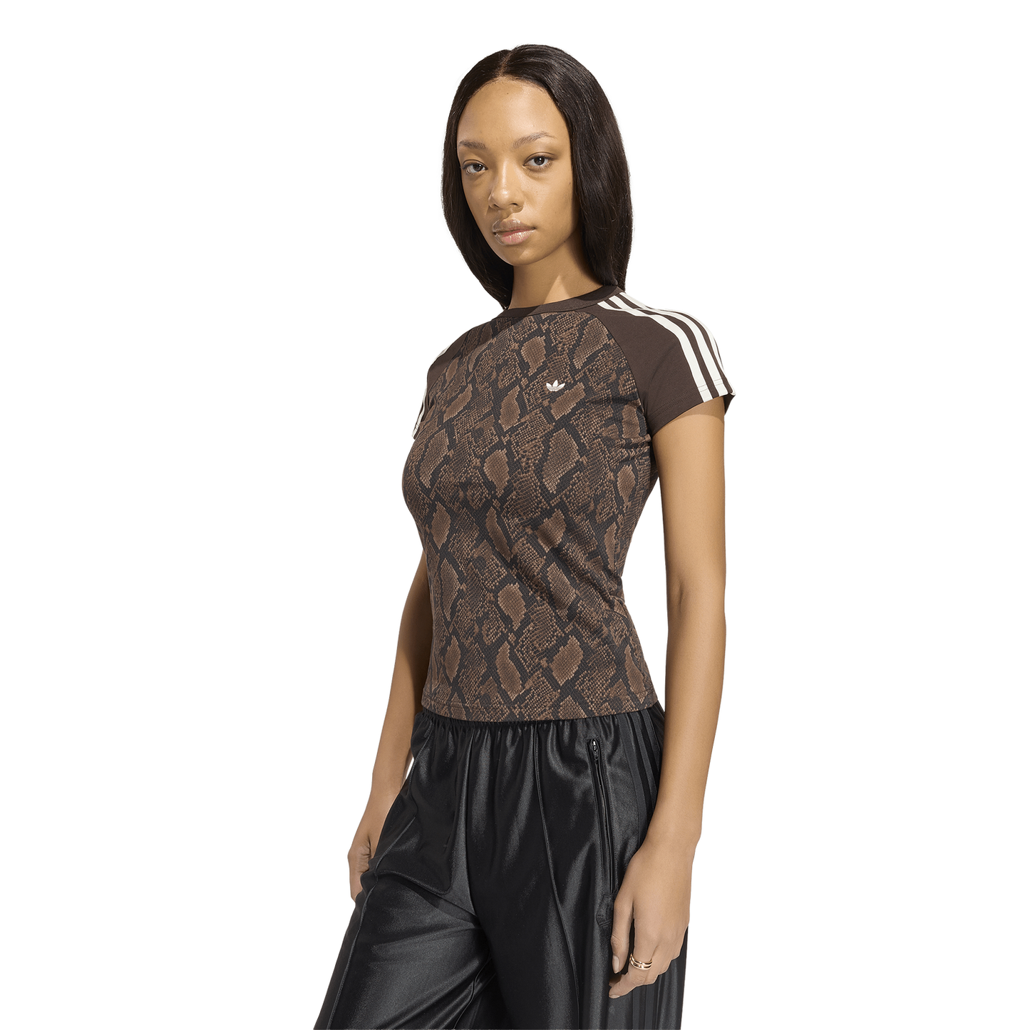 adidas Snake Print Cali T-Shirt - Women's - Black/Brown