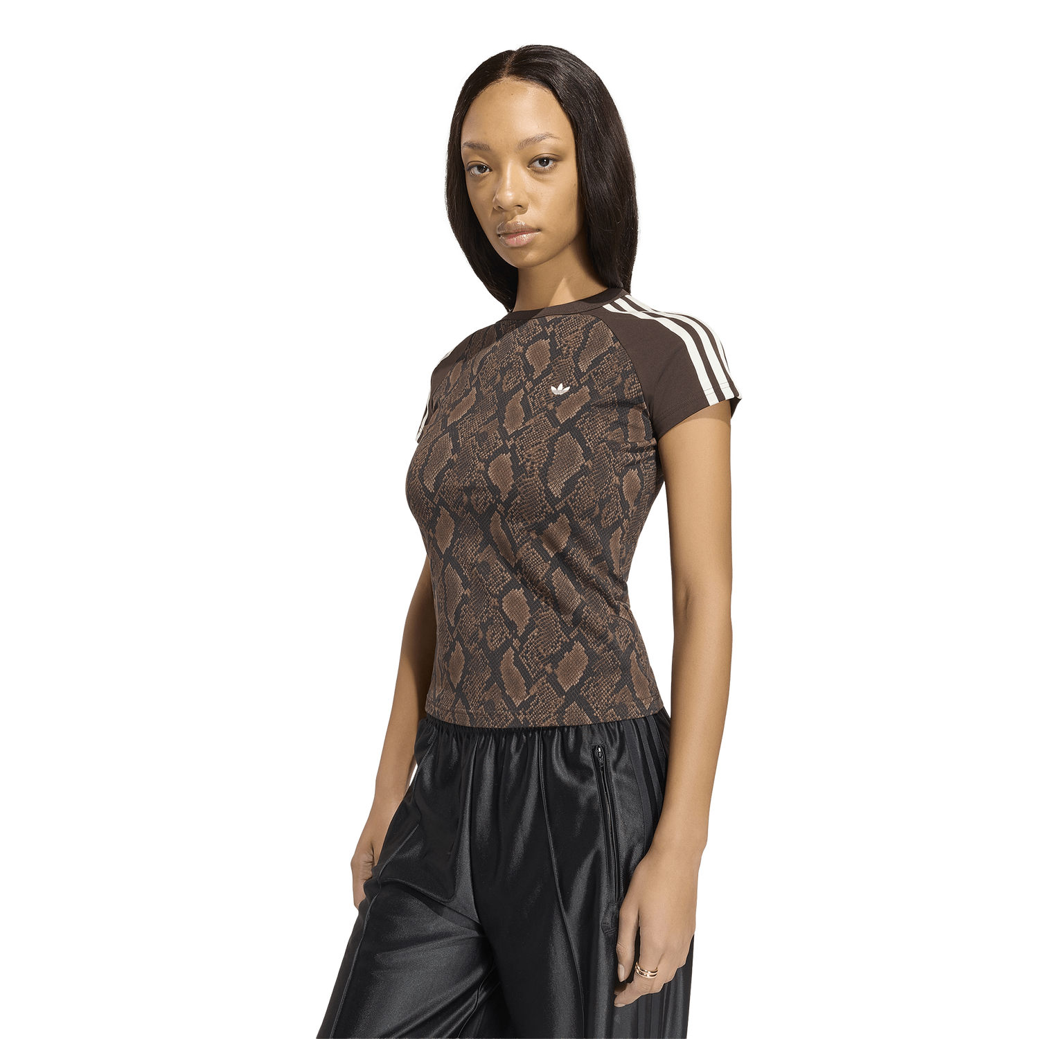 adidas Snake Print Cali T-Shirt - Women's - Black/Brown