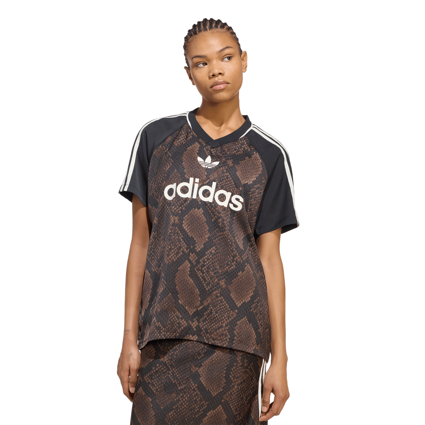 adidas Originals Snake Print Satin Short Sleeve Jersey - Women's - Aurora Coffee/Earth Strata