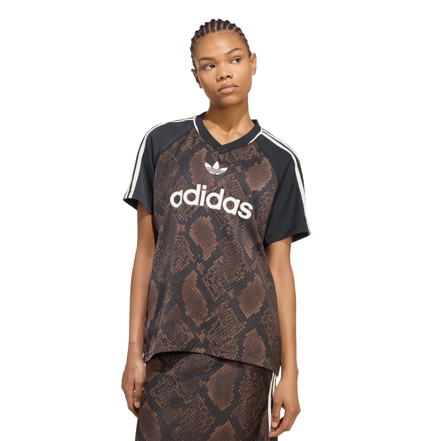 adidas Originals Snake Print Satin Short Sleeve Jersey - Women's - Aurora Coffee/Earth Strata