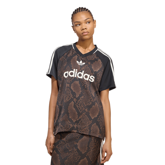 adidas Originals Snake Print Satin Short Sleeve Jersey - Women's - Aurora Coffee/Earth Strata