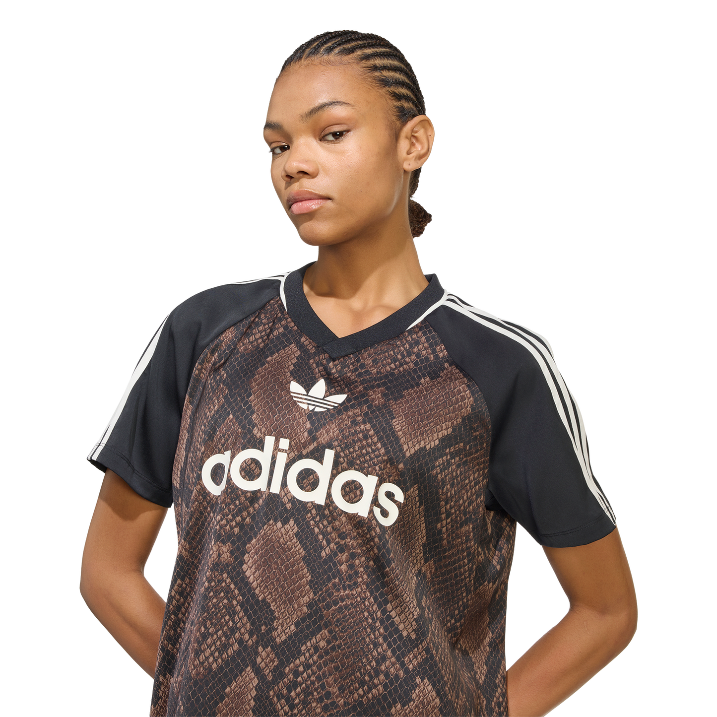 adidas Originals Snake Print Satin Short Sleeve Jersey - Women's - Aurora Coffee/Earth Strata