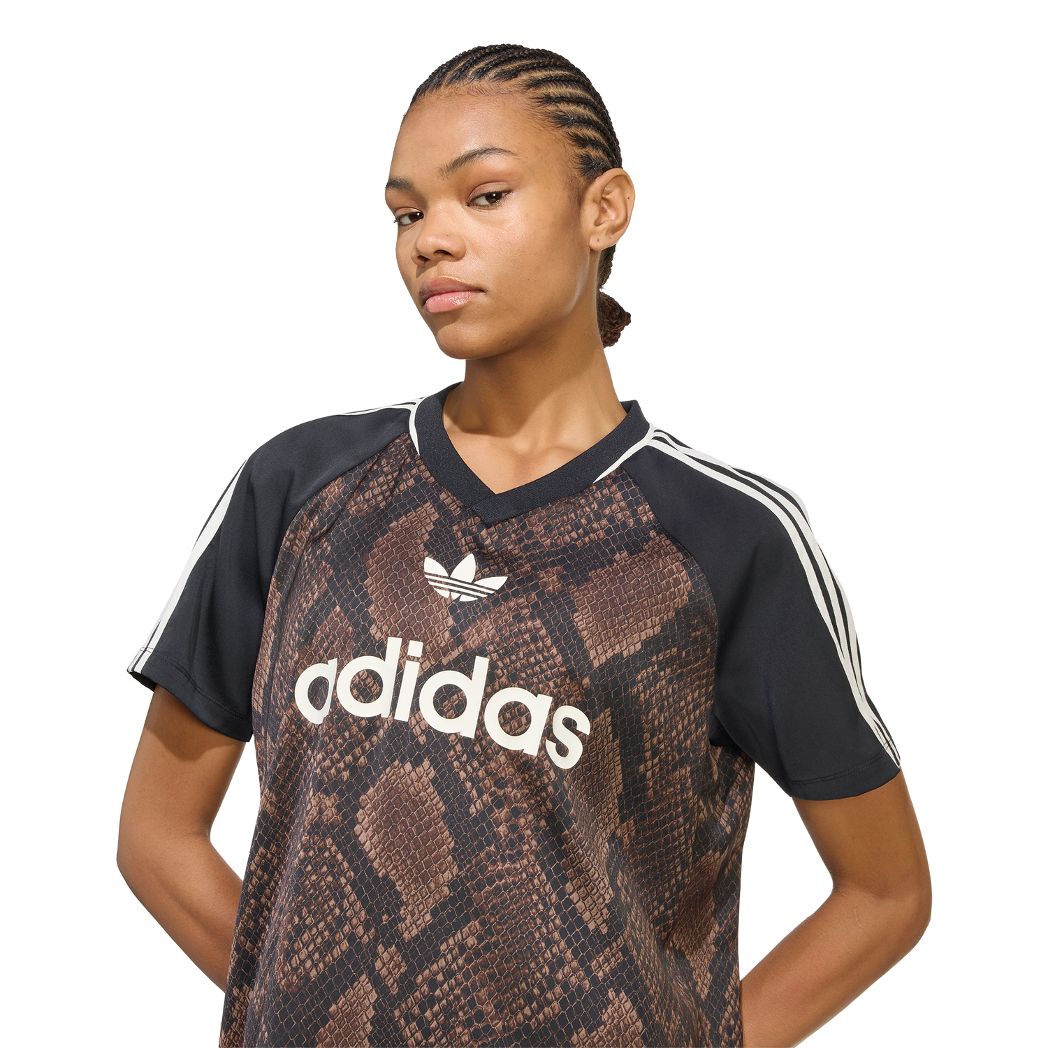adidas Originals Snake Print Satin Short Sleeve Jersey - Women's - Aurora Coffee/Earth Strata