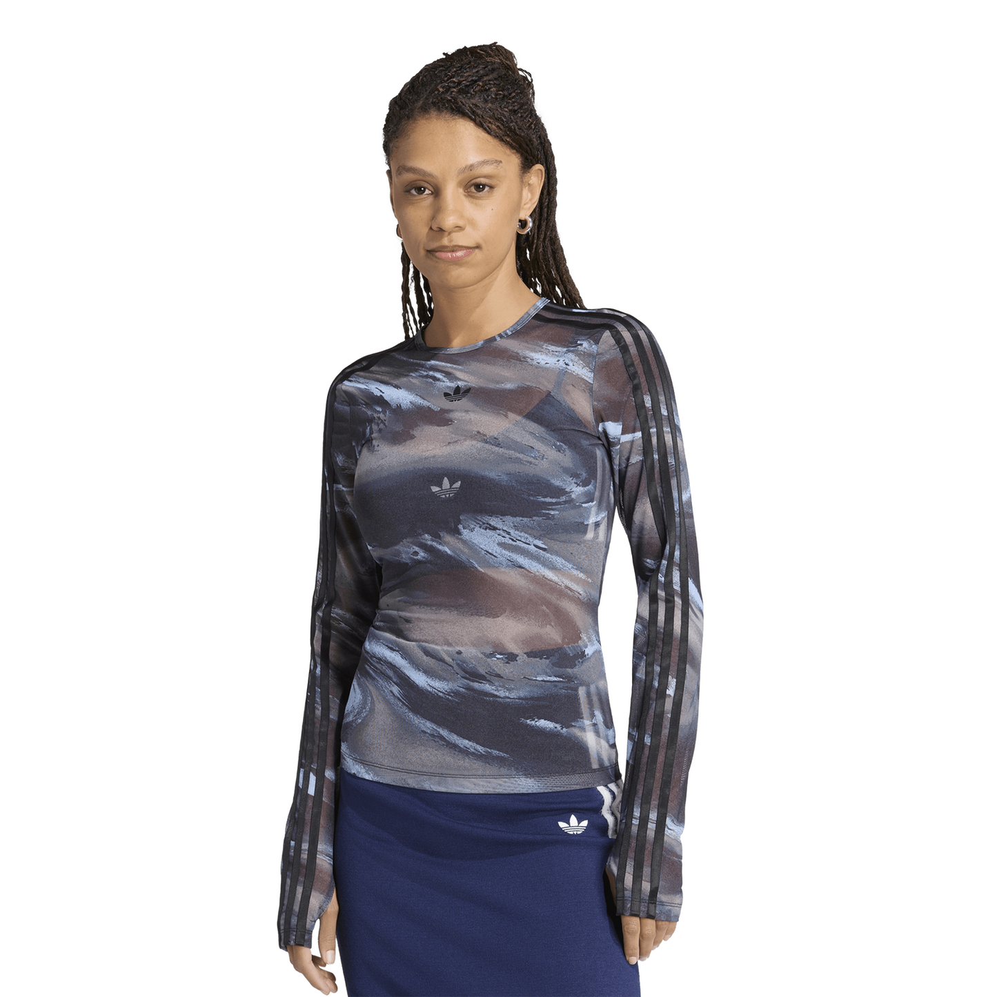 adidas Originals All Over Print Graphic Mesh LS Shirt - Women's - Olive Strata/Aurora Coffee/Crystal Sky