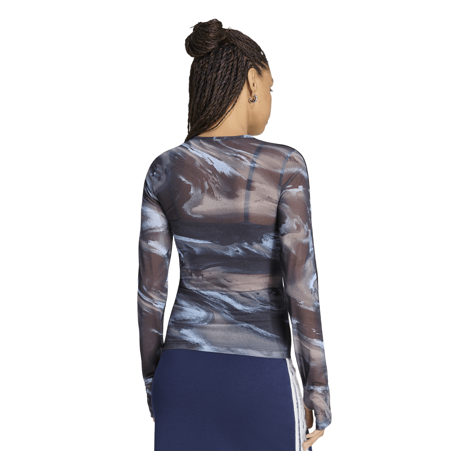 adidas Originals All Over Print Graphic Mesh LS Shirt - Women's - Olive Strata/Aurora Coffee/Crystal Sky