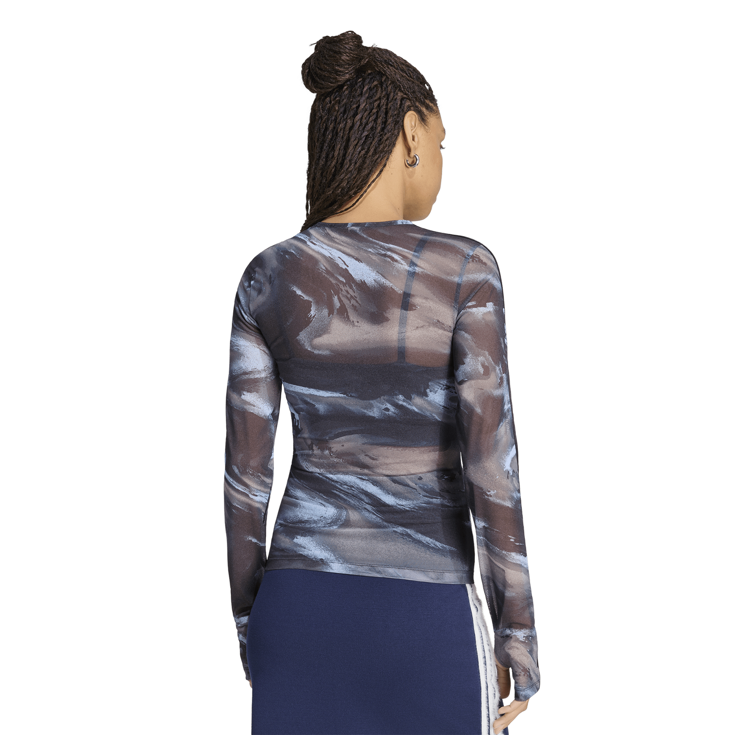adidas Originals All Over Print Graphic Mesh LS Shirt - Women's - Olive Strata/Aurora Coffee/Crystal Sky