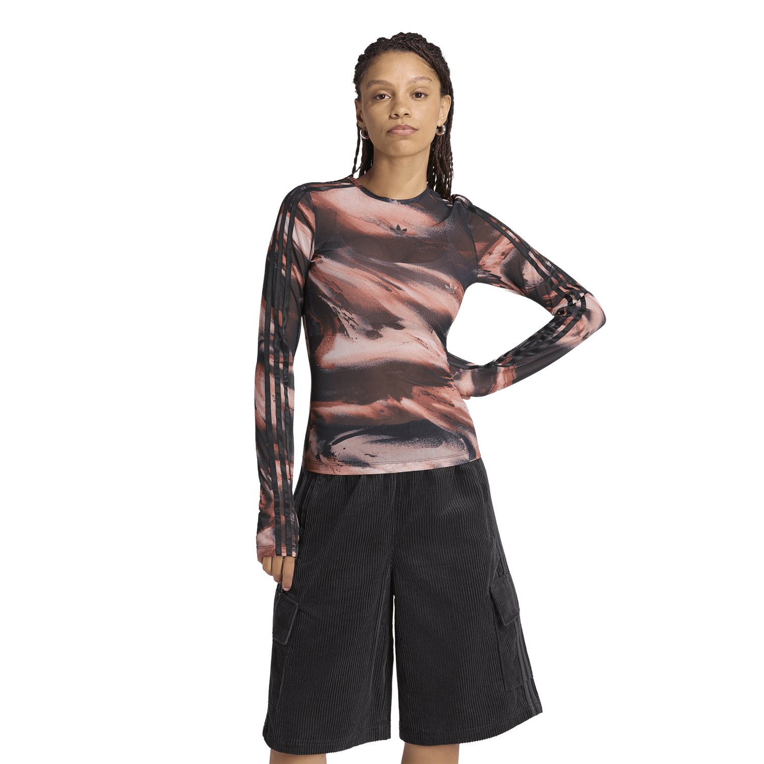 adidas Originals All Over Print Graphic Mesh LS Shirt - Women's - Vermillion/Crystal Linen/Aurora Coffee