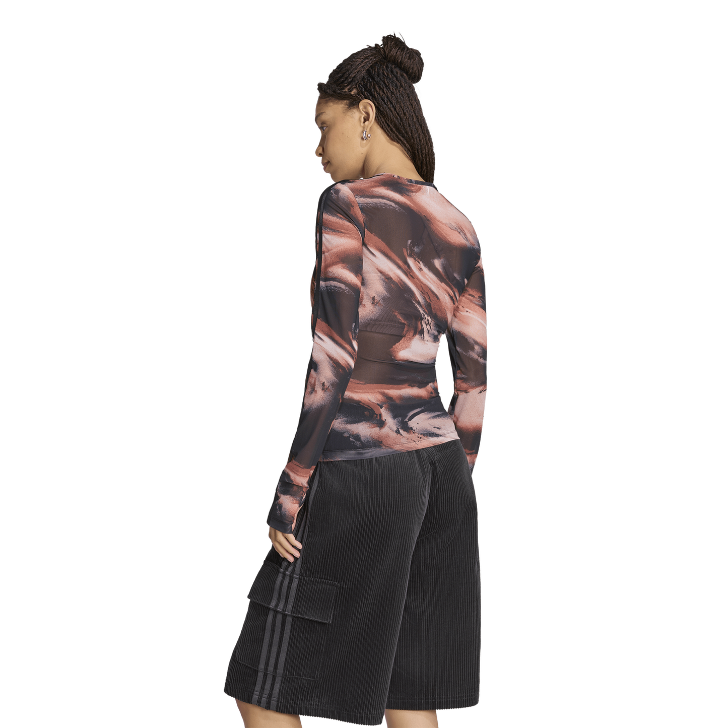 adidas Originals All Over Print Graphic Mesh LS Shirt - Women's - Vermillion/Crystal Linen/Aurora Coffee