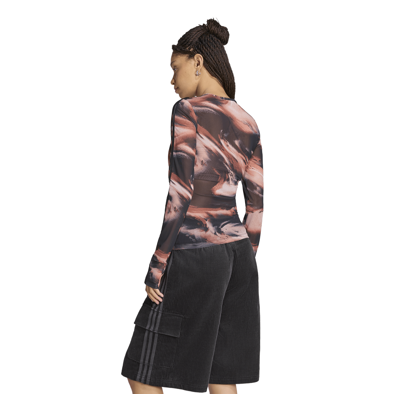 adidas Originals All Over Print Graphic Mesh LS Shirt - Women's - Vermillion/Crystal Linen/Aurora Coffee