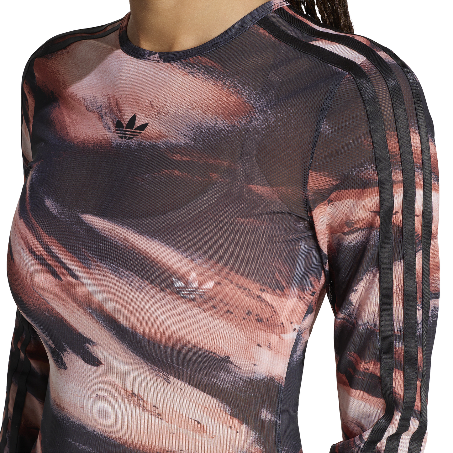 adidas Originals All Over Print Graphic Mesh LS Shirt - Women's - Vermillion/Crystal Linen/Aurora Coffee