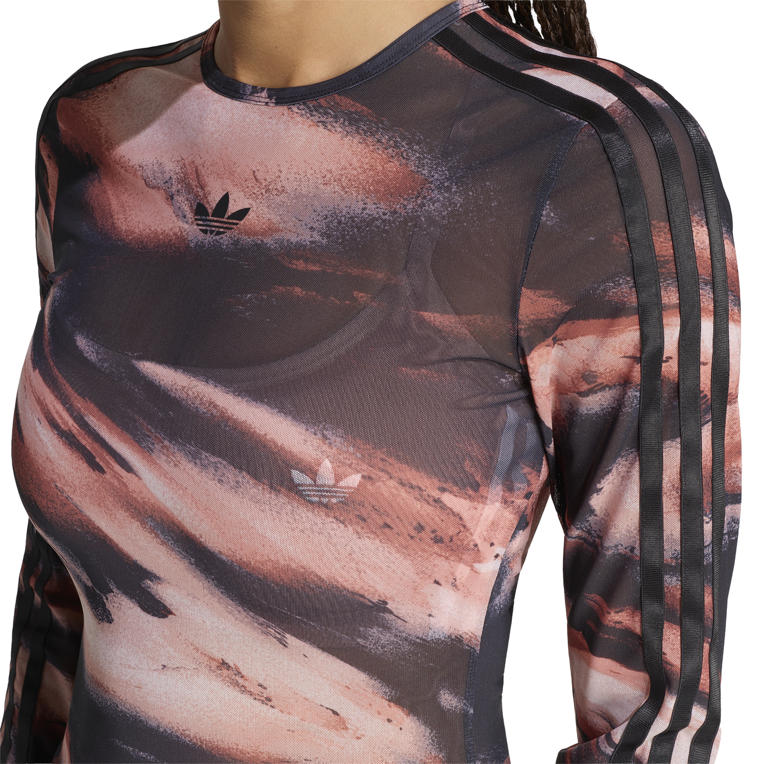 adidas Originals All Over Print Graphic Mesh LS Shirt - Women's - Vermillion/Crystal Linen/Aurora Coffee