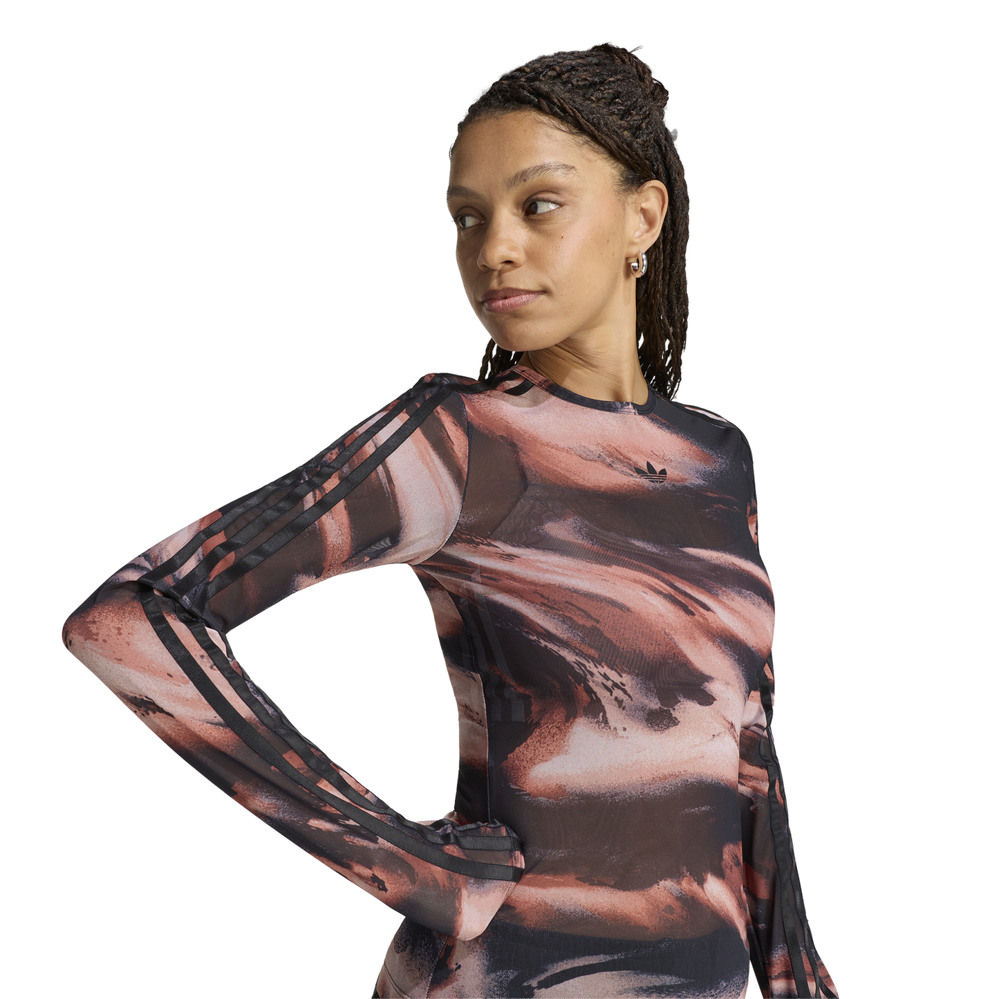 adidas Originals All Over Print Graphic Mesh LS Shirt - Women's - Vermillion/Crystal Linen/Aurora Coffee