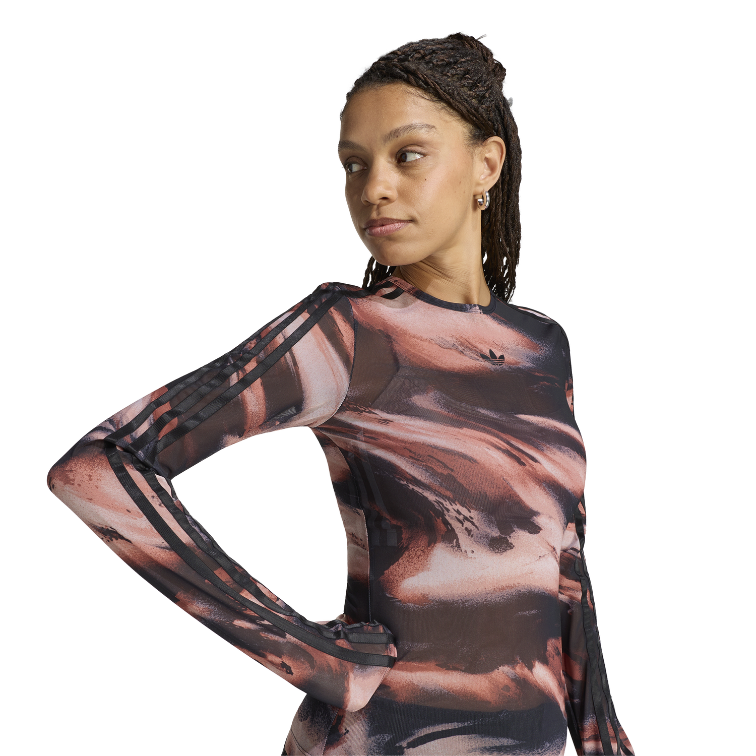 adidas Originals All Over Print Graphic Mesh LS Shirt - Women's - Vermillion/Crystal Linen/Aurora Coffee