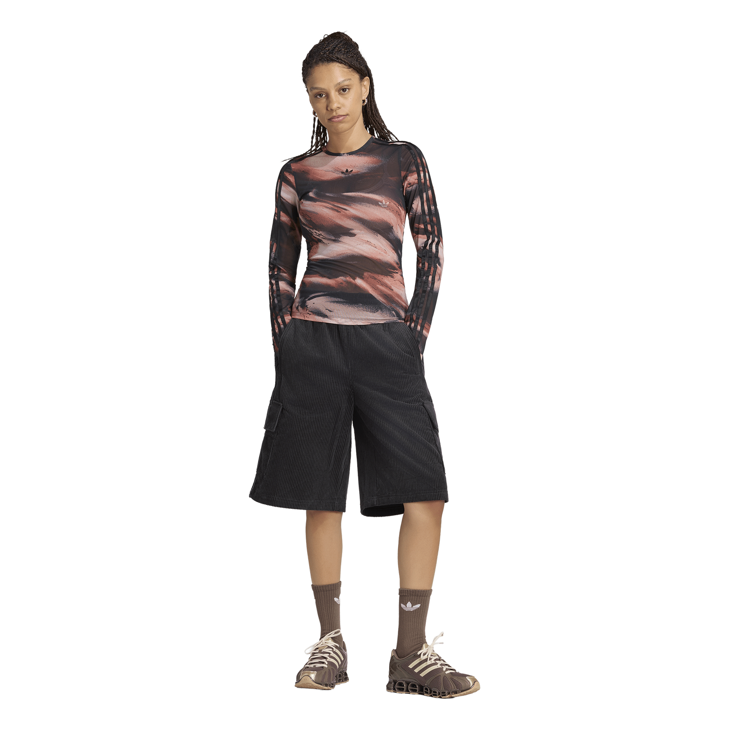 adidas Originals All Over Print Graphic Mesh LS Shirt - Women's - Vermillion/Crystal Linen/Aurora Coffee