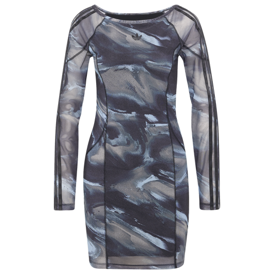 adidas Originals All Over Print Long Sleeve Mini Dress - Women's - Olive Strata/Aurora Coffee/Crystal Sky