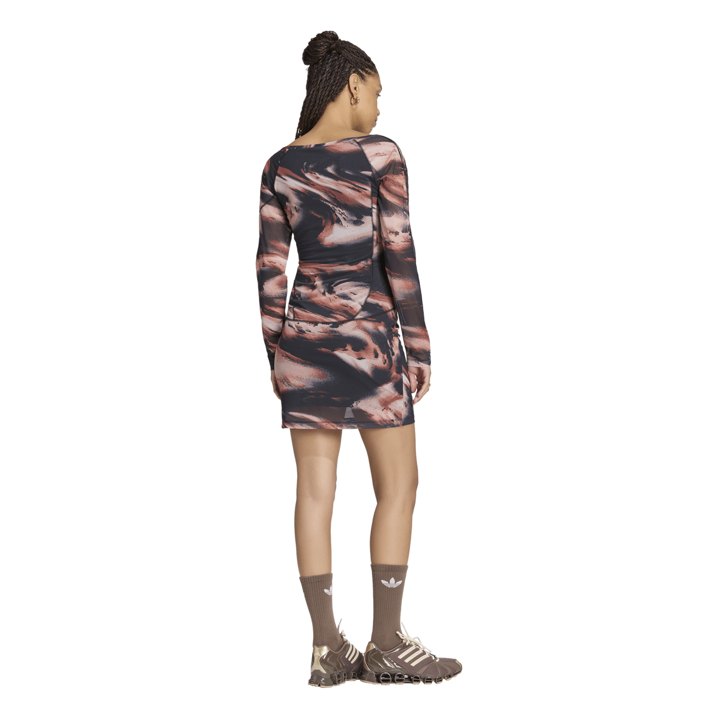 adidas Originals All Over Print Long Sleeve Mini Dress - Women's - Vermillion/Crystal Linen/Aurora Coffee