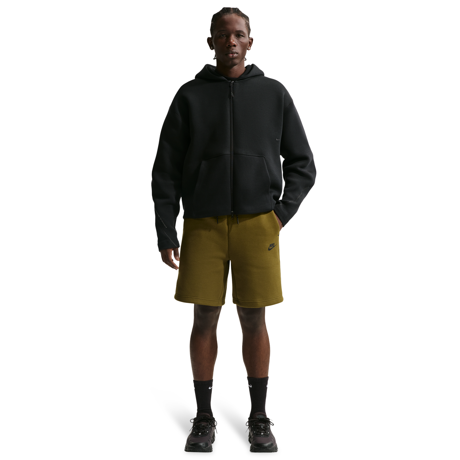 Nike Tech Fleece Shorts - Men's - Black/Olive Flak