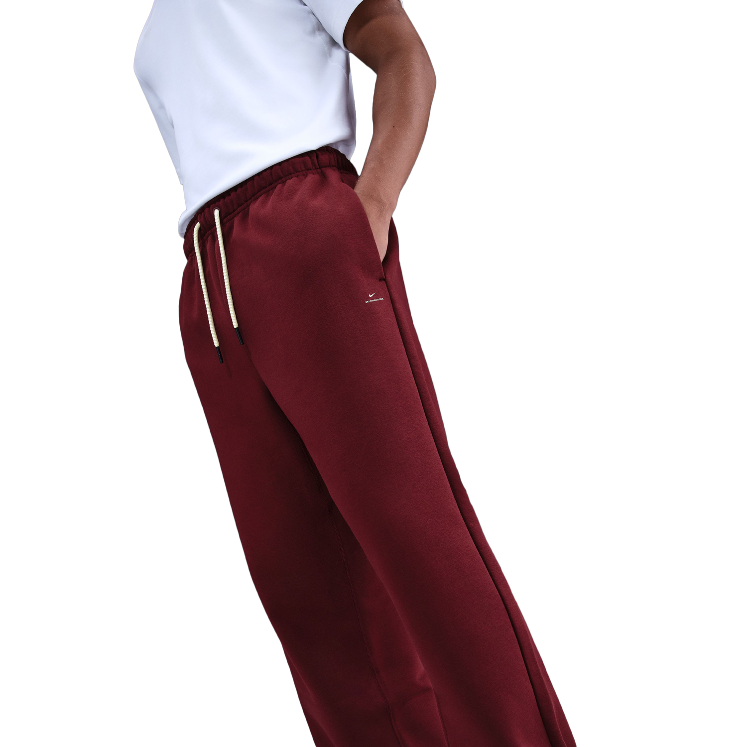 Nike Standard Issue Brushed Open Hem Pants - Men's - Pale Ivory/Dark Team Red