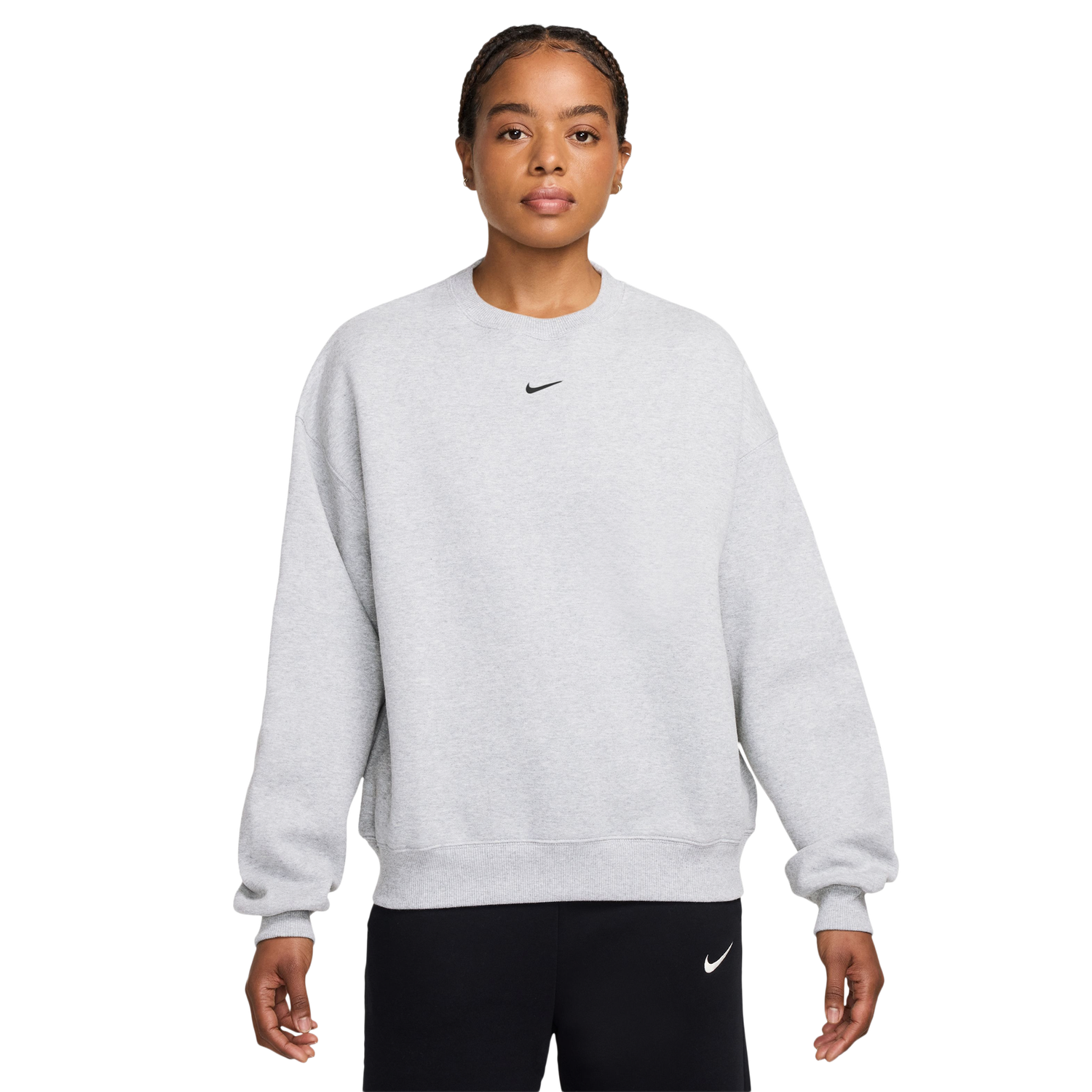 Nike Studio Fleece Oversized Crew - Women's - Black/Birch Heather