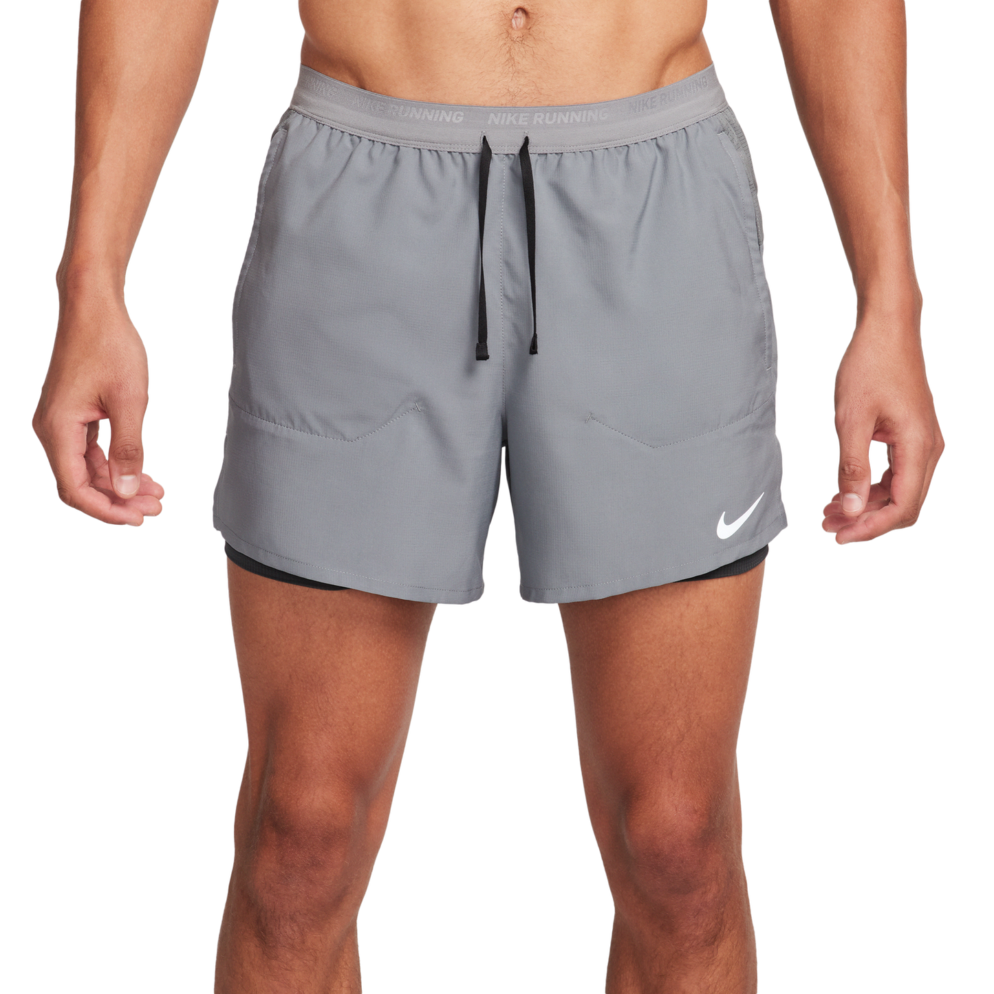 Nike Dri-FIT STRIDE 2IN1 5IN Shorts - Men's - Smoke Grey/Dk Smoke Grey/Black