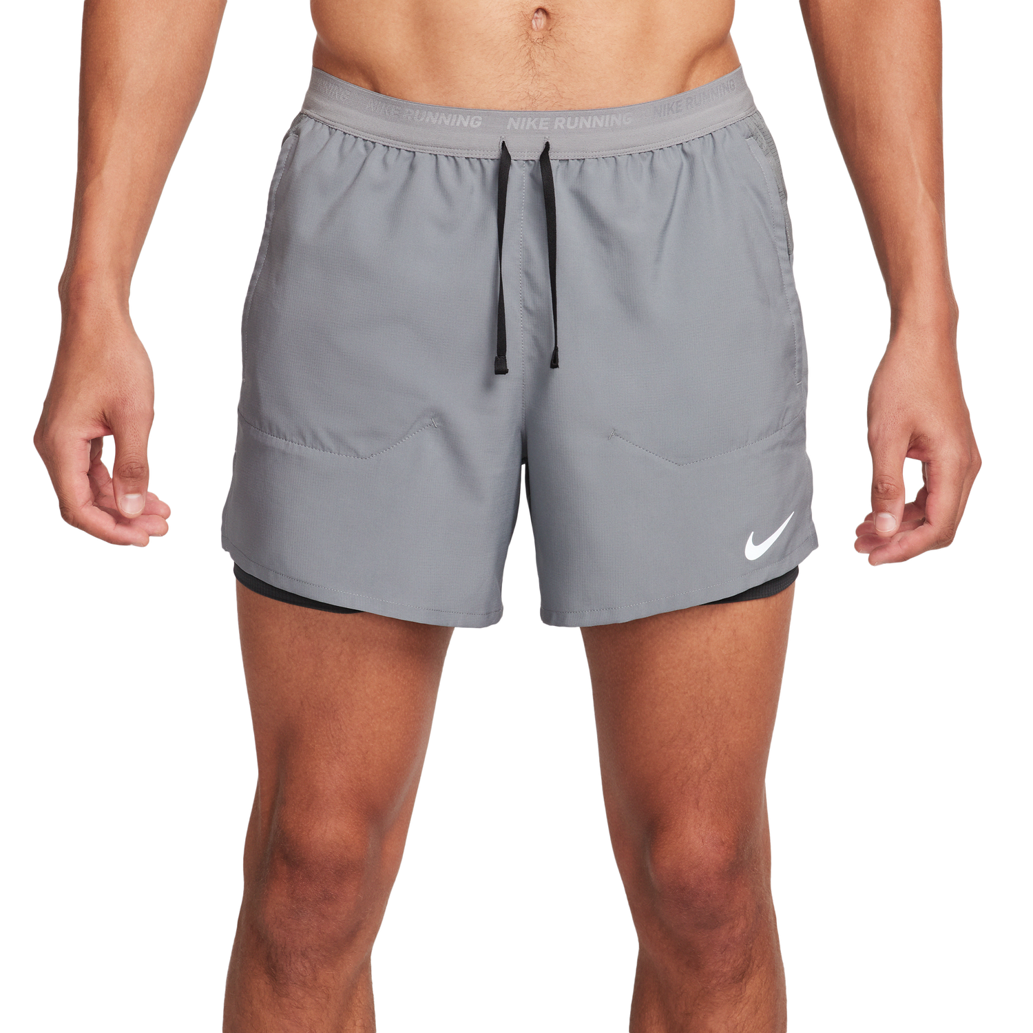 Nike Dri-FIT STRIDE 2IN1 5IN Shorts - Men's - Smoke Grey/Dk Smoke Grey/Black