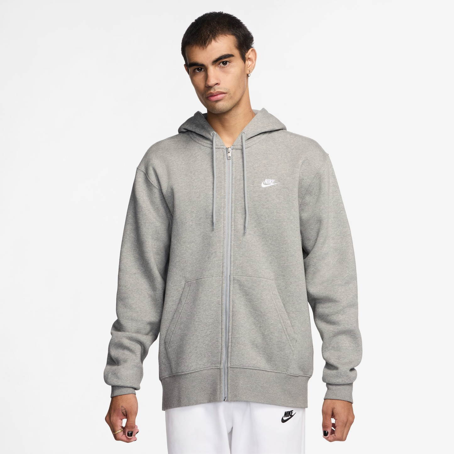 Nike Club Full-Zip Hoodie - Men's - Dark Grey Heather/Dark Grey Heather/White