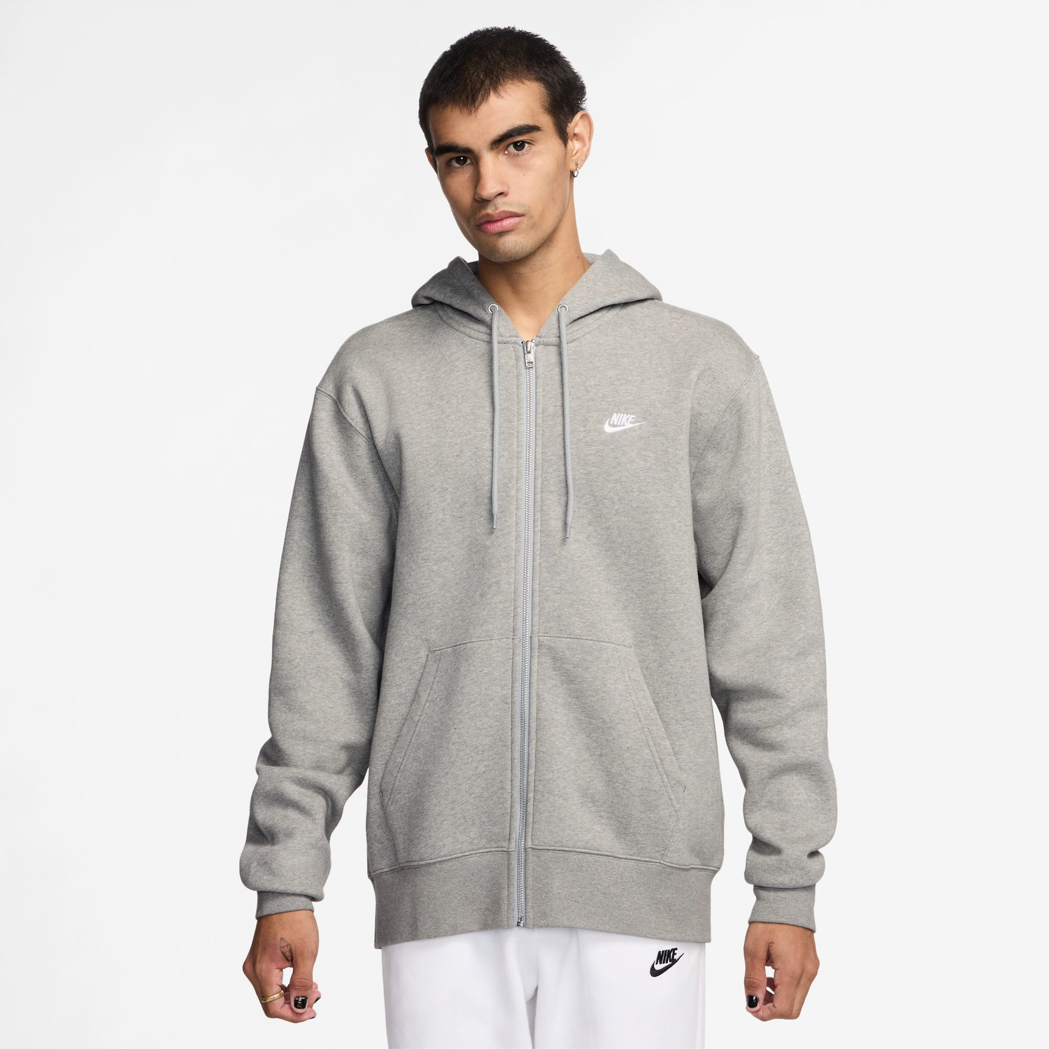 Nike Club Full-Zip Hoodie - Men's - Dark Grey Heather/Dark Grey Heather/White