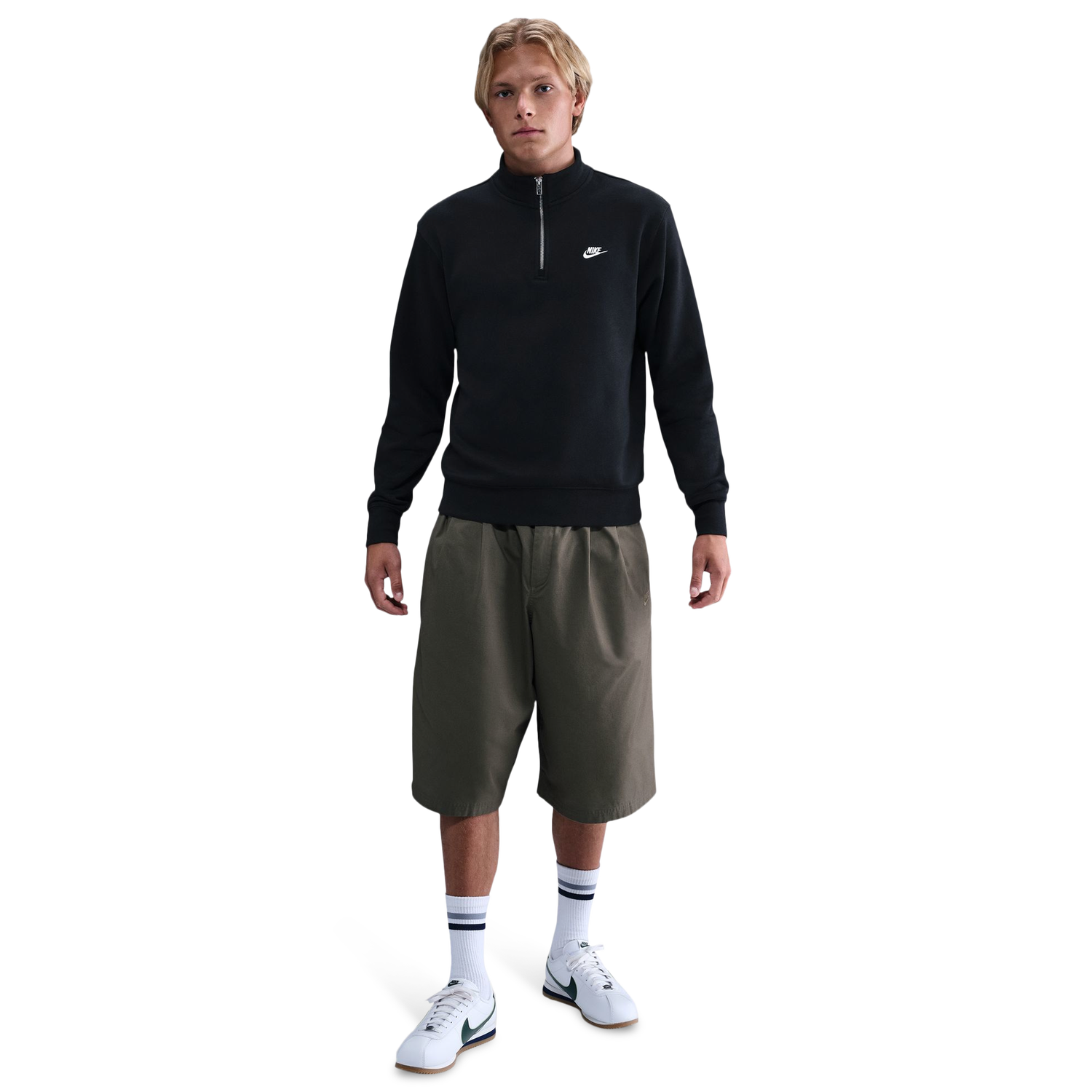 Nike Club Fleece Half-Zip - Men's - Black/White