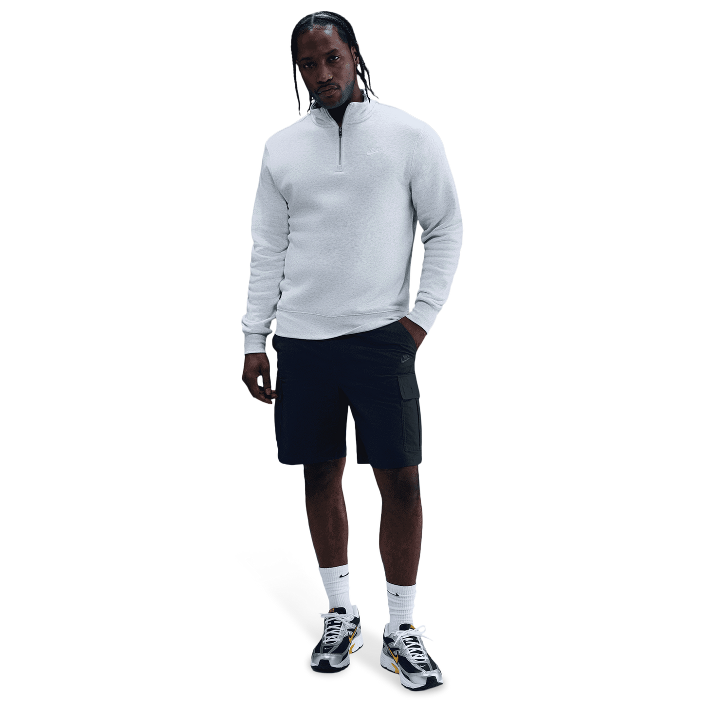 Nike Club Fleece Half-Zip - Men's - Gray/White